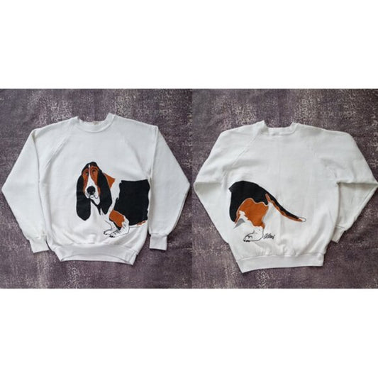 Vintage 1990s Basset Hound Graphic Sweatshirt - White - WRAP UNISEX