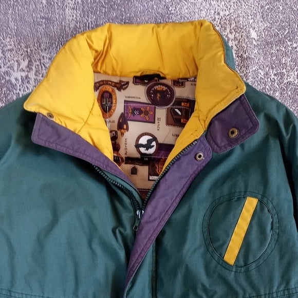 Vintage Deep Teal Performance Jacket with Yellow Collar Puffer