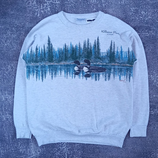 Vintage 90s Loons In Marshland Woods Cottagecore Killbear Park Crewneck CANADA