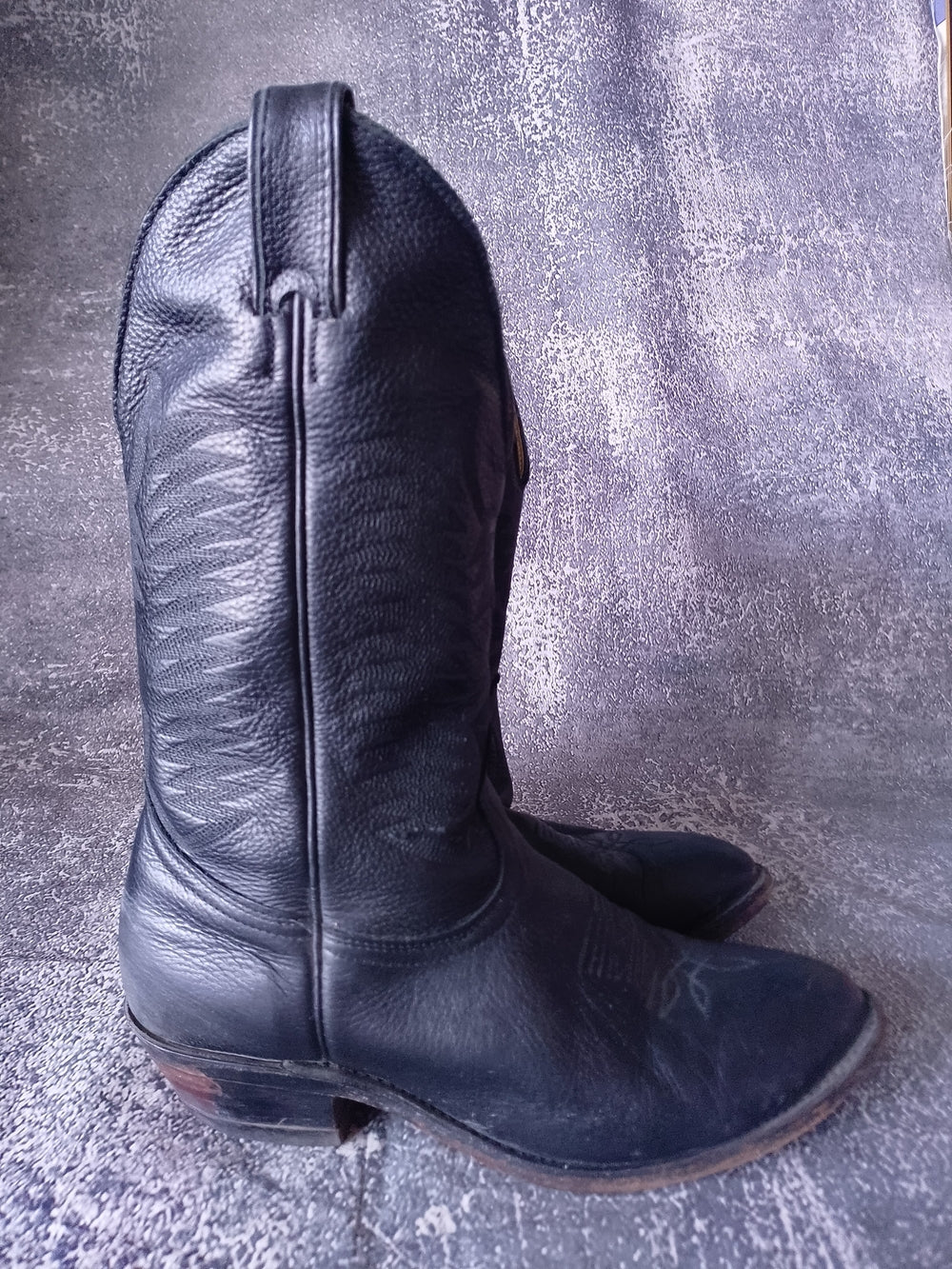 Vintage Boulet Black Leather Western Cowboy Boots, Country Rodeo 3E S J259704 95