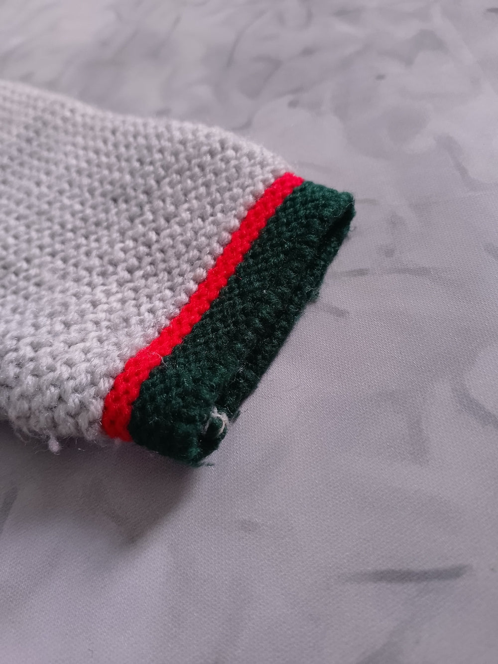 Vintage Green Reindeer & Red Trim Gray Knit Cardigan