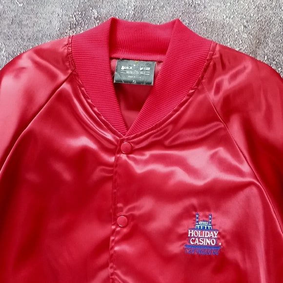 Vintage 90s HOLIODAY CASINO  LOSA VEGAS NEWYORK RED SATIN JACKET