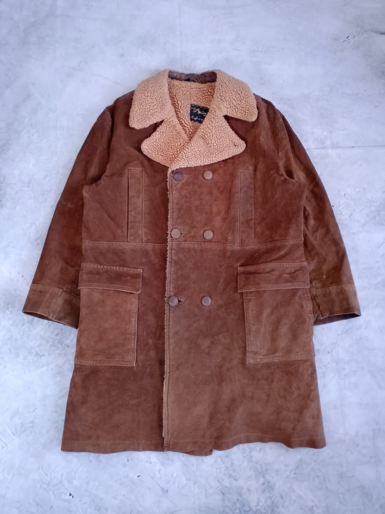 Vintage Leather/Suede Sherpa Double-Breasted Casual Overcoat Craft Of Canada