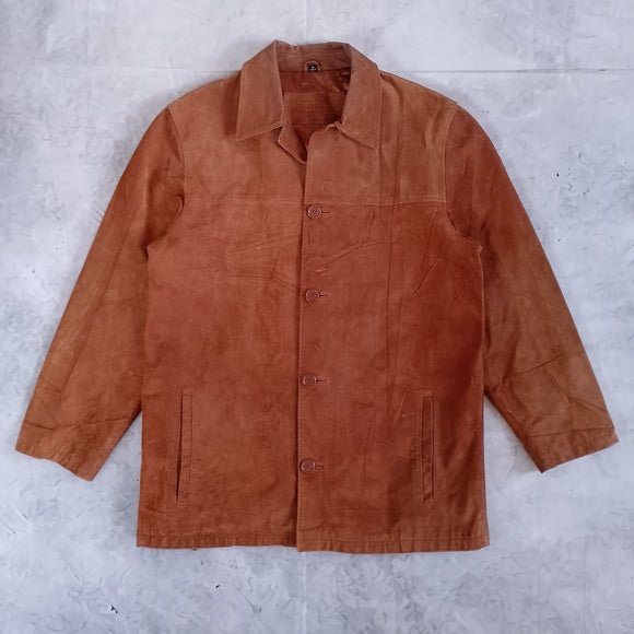 BRITCHES Men's Leather Suede Button-Front Jacket in Rust