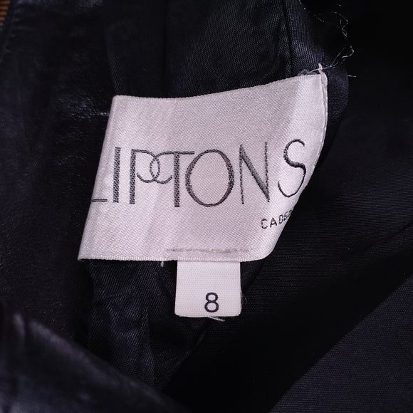 Vintage LIPTONS Black Leather Long Utility Vest Dress – Zipper Closure