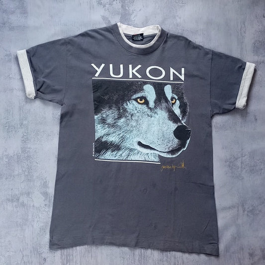 VINTAGE 1993 Yukon Wolf Signal Sports T-Shirt Single Stitch