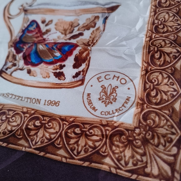 Vintage Echo Museum Collection Smithsonian Silk Scarf 1996 Tea Cup Designer