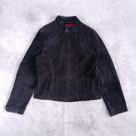 Vintage Bum Equipment Women’s Black Suede Zip-Front Leather Jacket