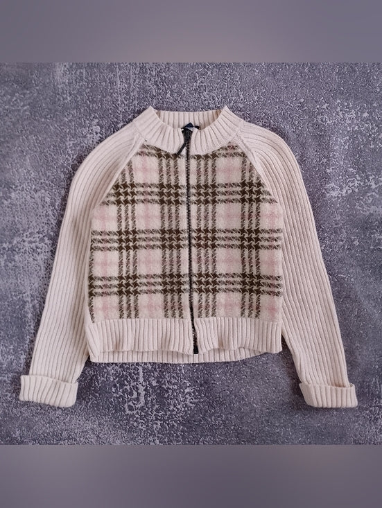 BURBERRY Wool Kids Sweater with Pink & Olive Plaid Front