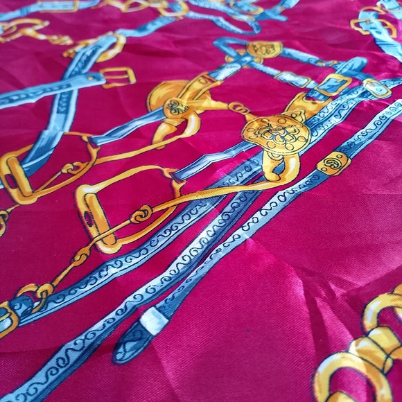Equestrian Harness Square Scarf Red Black Gold, Horse Print Neckerchief Bandana