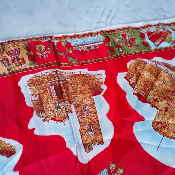 Vintage Italy Landmarks Silk Scarf Red Italian Cities Souvenir Scarf Palermo
