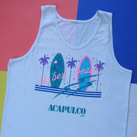 Vintage 90s Acapulco The Best Beach  Graphic Single Stitch Muscle Shirt