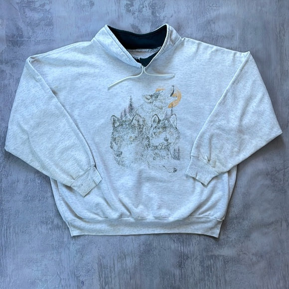 Vintage 90s Faded Wolves Whowling At Moon Sweater