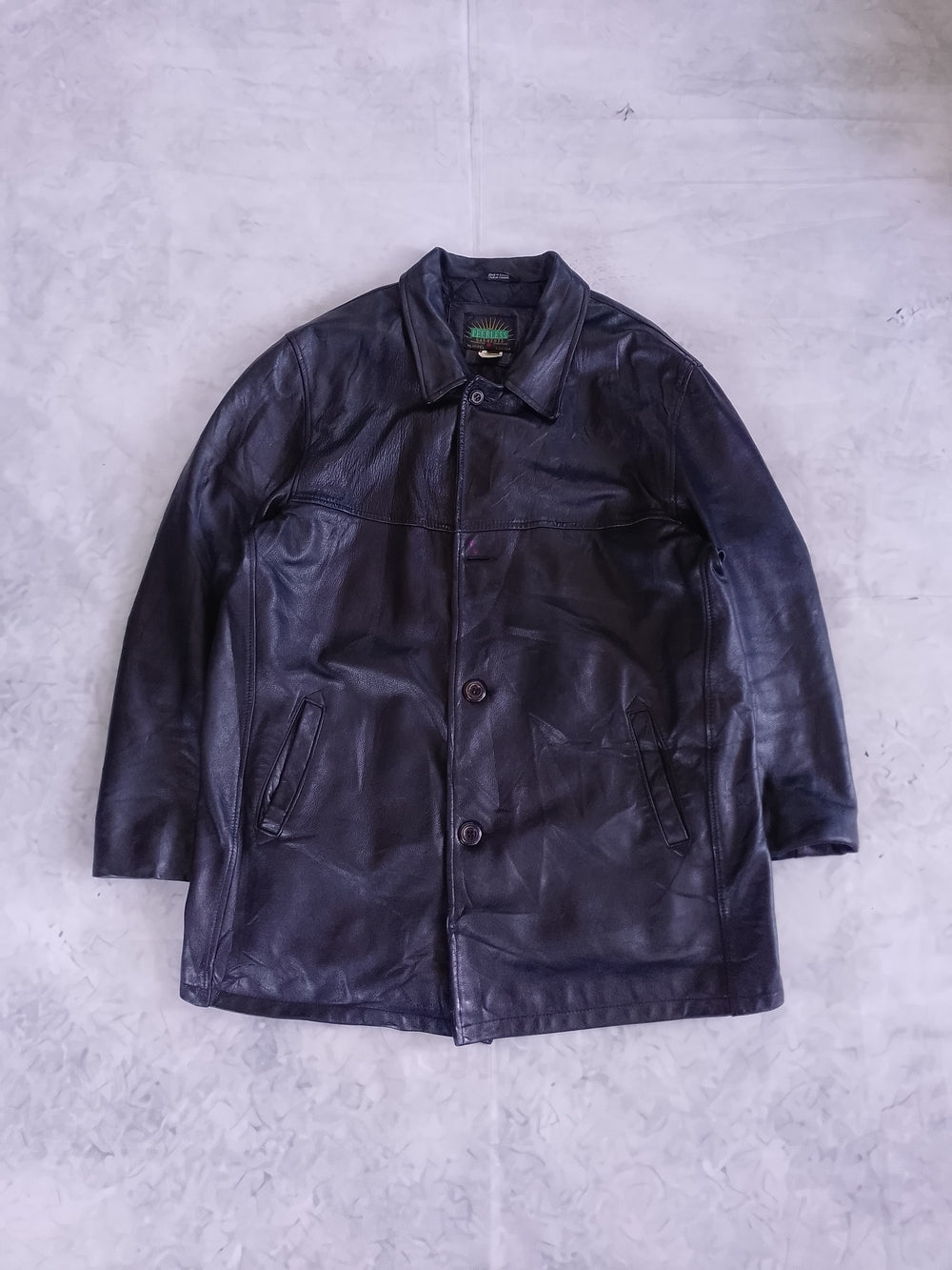 Vintage 90s Men's Black Leather Button-Front Coat Classic Style