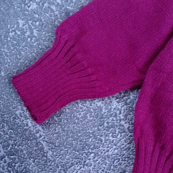 Vintage EILEEN Cable Knit V-Neck Sweater - Rich Berry