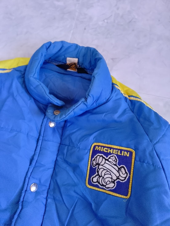 Vintage 70s Mens Large Michelin Man Tires Striped Full Zip Puffer Jacket USA