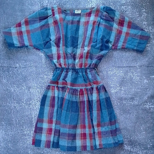 Vintage Plaid Wool Dress Short Sleeve Doll Style TOP SHOP MADE IN UK