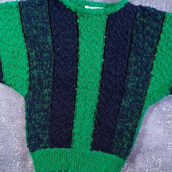 VINTAGE 90s Big Fluffy Wide Arms Green and Black Striped Sweater