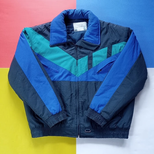 Vintage 80s Retro Colour Block Blue Winter Jacket Unisex Artic Lights