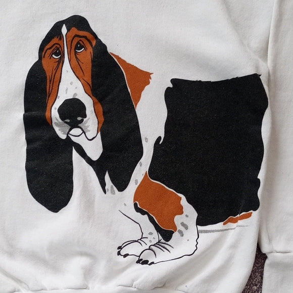 Vintage 1990s Basset Hound Graphic Sweatshirt - White - WRAP UNISEX