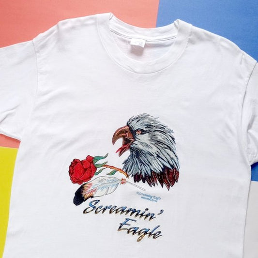 Vintage 1992 Screaming Eagle With Rose Graphic Single Stitch T-Shirt