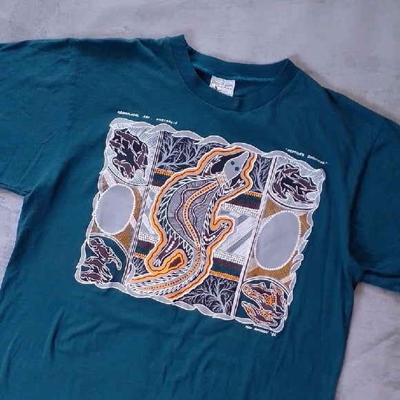 VINTAGE 1992 ABORIGINAL ART AUSTRALIA REPTILES DREAMING MAX CONLON SHIRT