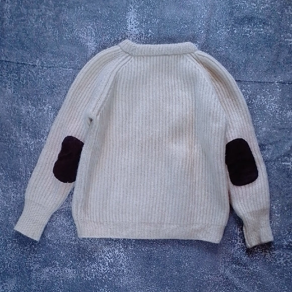 VINTAGE 80s Wool Cozy Cream Sweater with Elbow Pads
