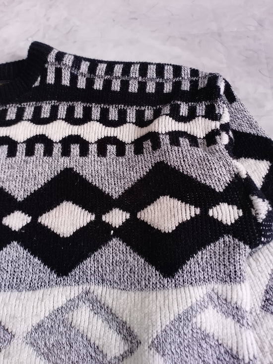 Vintage 90s Black & White Patterned Sweater Oversized