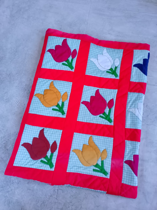 Vintage Tulip Floral Handmade Quilt Patchwork