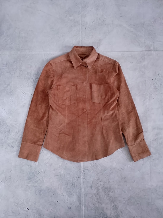 Vintage ROOTS Suede Button-Up Shirt Jacket - Brown