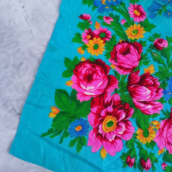 Kokum / Kookum Ukrainian Style Scarf Light Blue Floral Square Scarf Indigenous