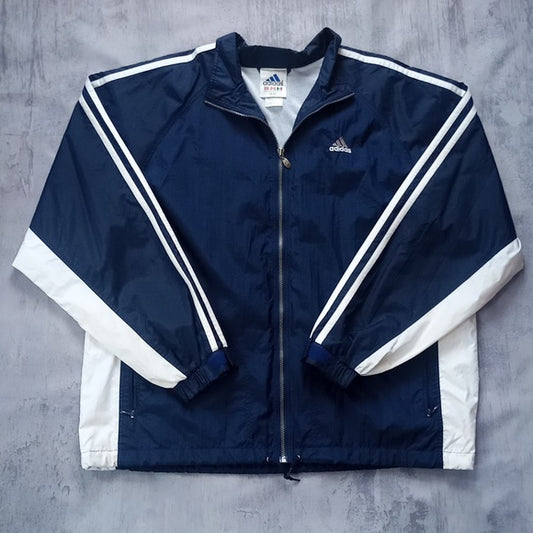 Vintage 90s Adidas Essential Windbreaker Jacket Blue White UNISEX