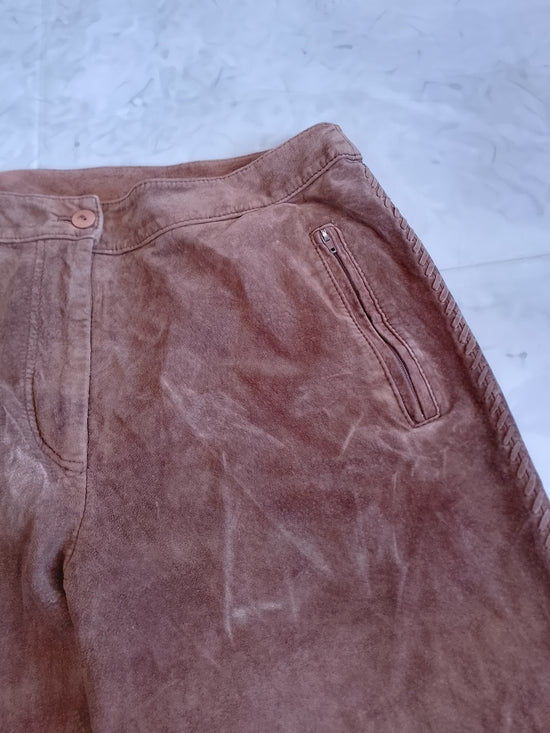 Vintage Suede/Leather Straight-Leg Pants With Weave on Side WESTERN