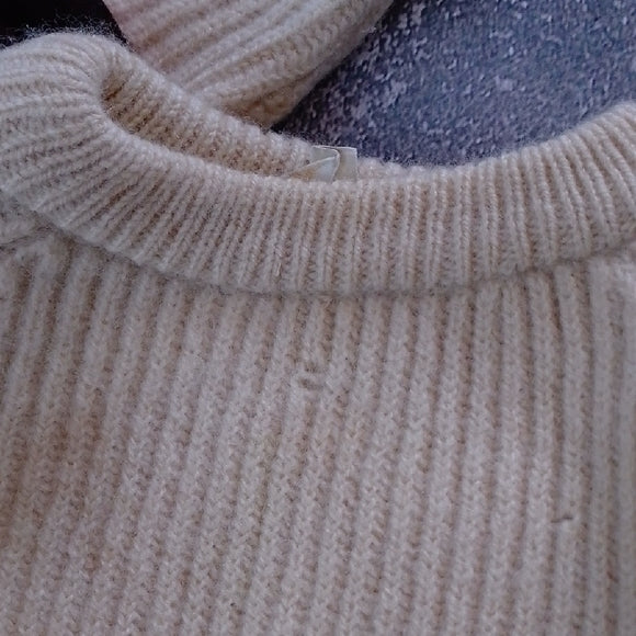 VINTAGE 80s Wool Cozy Cream Sweater with Elbow Pads
