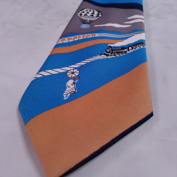 Christian Dior Blue and Tan Men's Tie Tain and Air Balloon