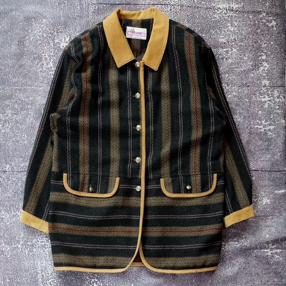 Vintage Wool Striped Green and Tan Women's Jacket Vivianne