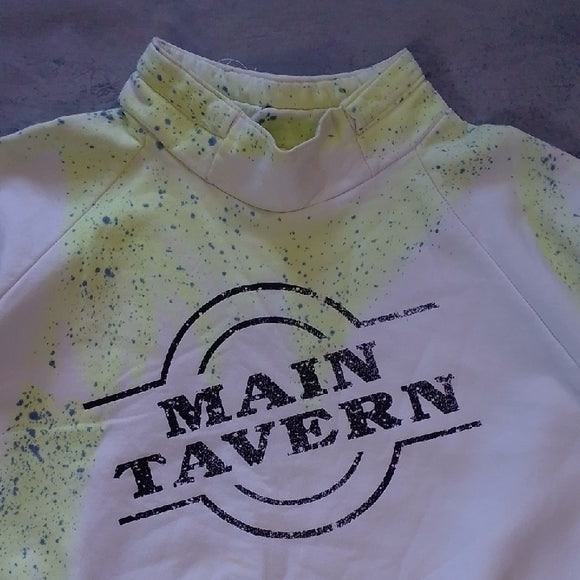 Vintage 90s Main Tavern White Sweatshirt with Splatter Design NEON UNISEX