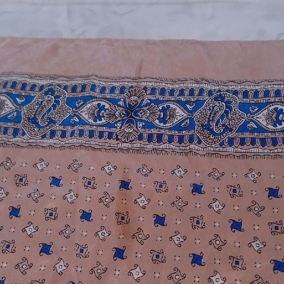 Vintage Made in Italy Paisley Scarf – Tan & Blue – 30” Square