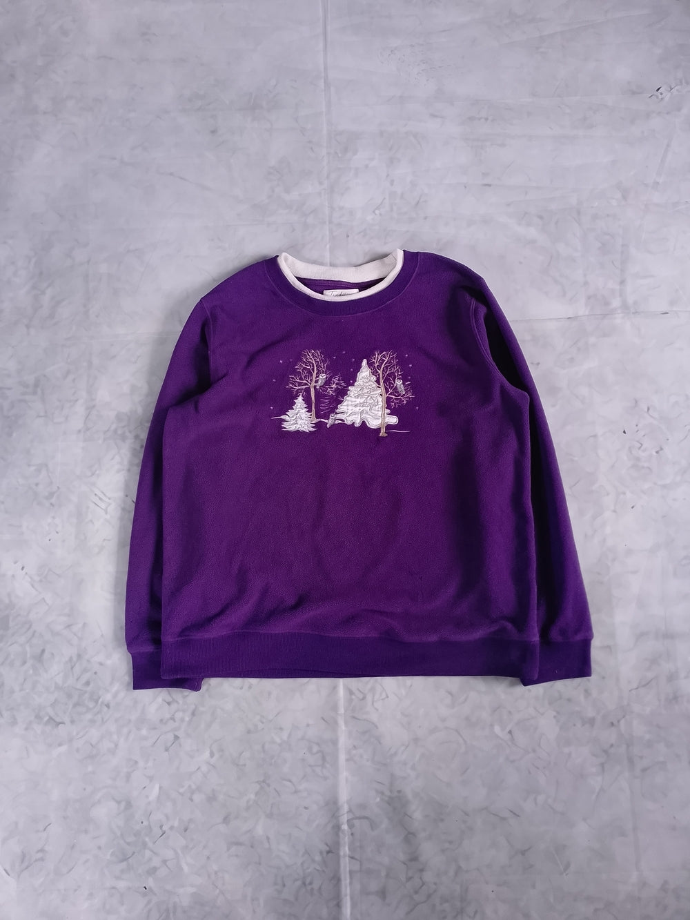 Vintage Y2K Snowscape with Owls Purple Crewneck Sweater