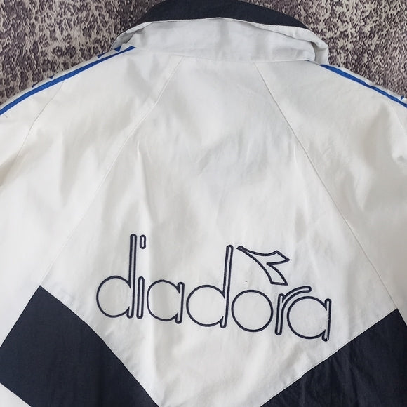 Vintage 1990s Diadora Men's White and Blue Jacket UNISEX Scarborough Soccer Club