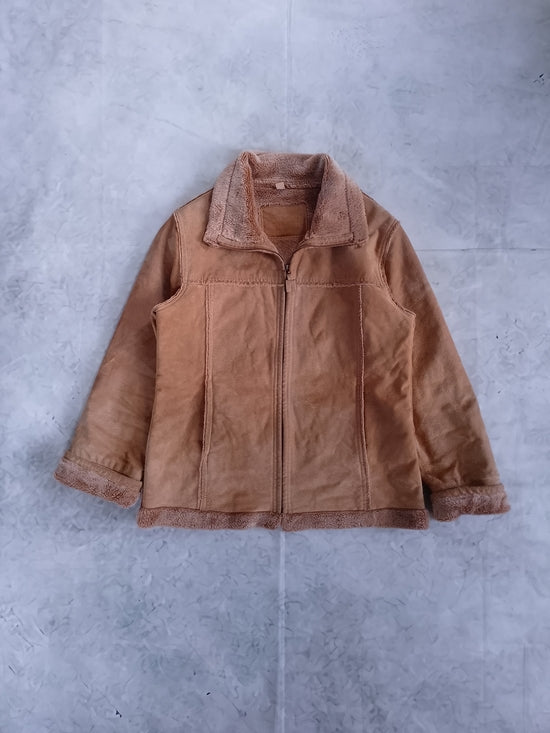 Y2K Cherokee Suede Tan Faux Teddy Shearling Zip Jacket