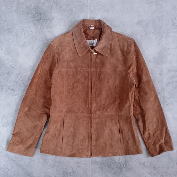 Vintage Leather Suede Zip-Front Jacket - Brown Jessica