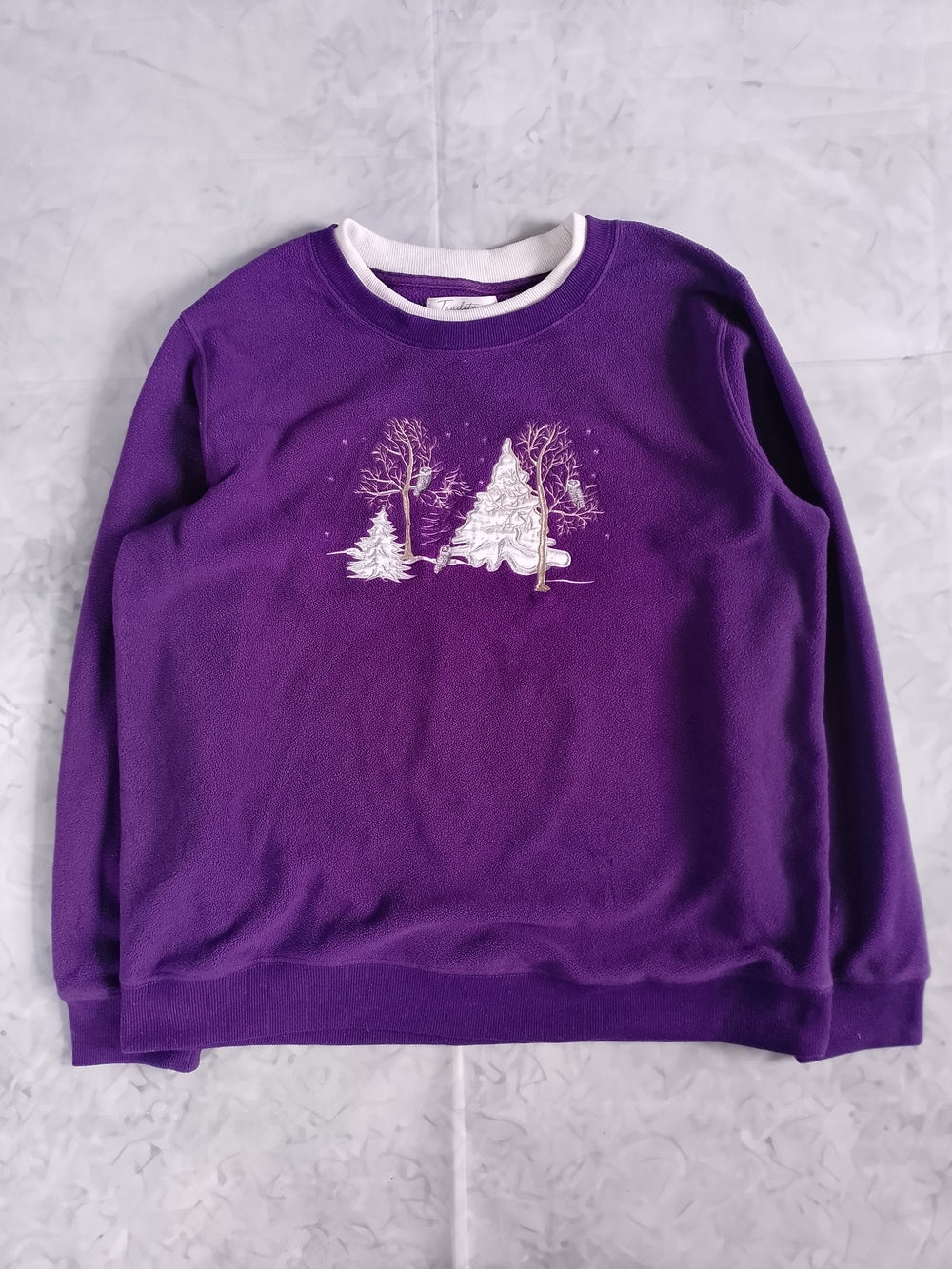 Vintage Y2K Snowscape with Owls Purple Crewneck Sweater