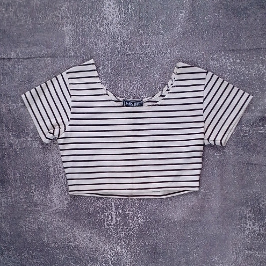 VINTAGE SPICE GIRL STYLE Striped CREAM AND BROWN Crop Top MISS JULI