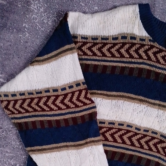 Vintage 90s Fine Line Striped Blue and Cream Sweater