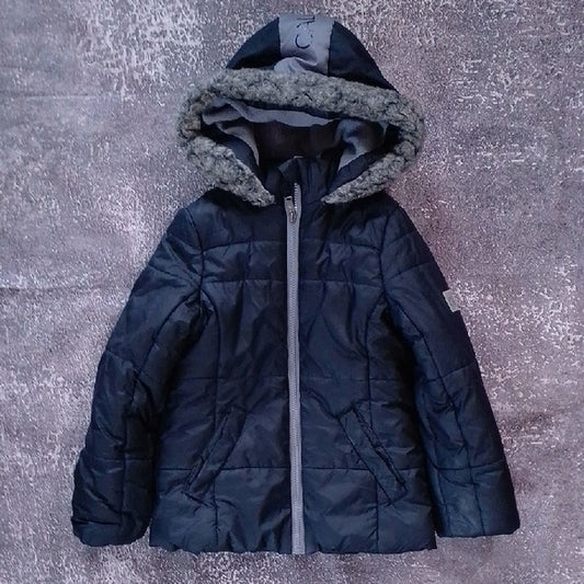 Calvin Klein Kids Dark Puffer Jacket with Faux Fur Trim