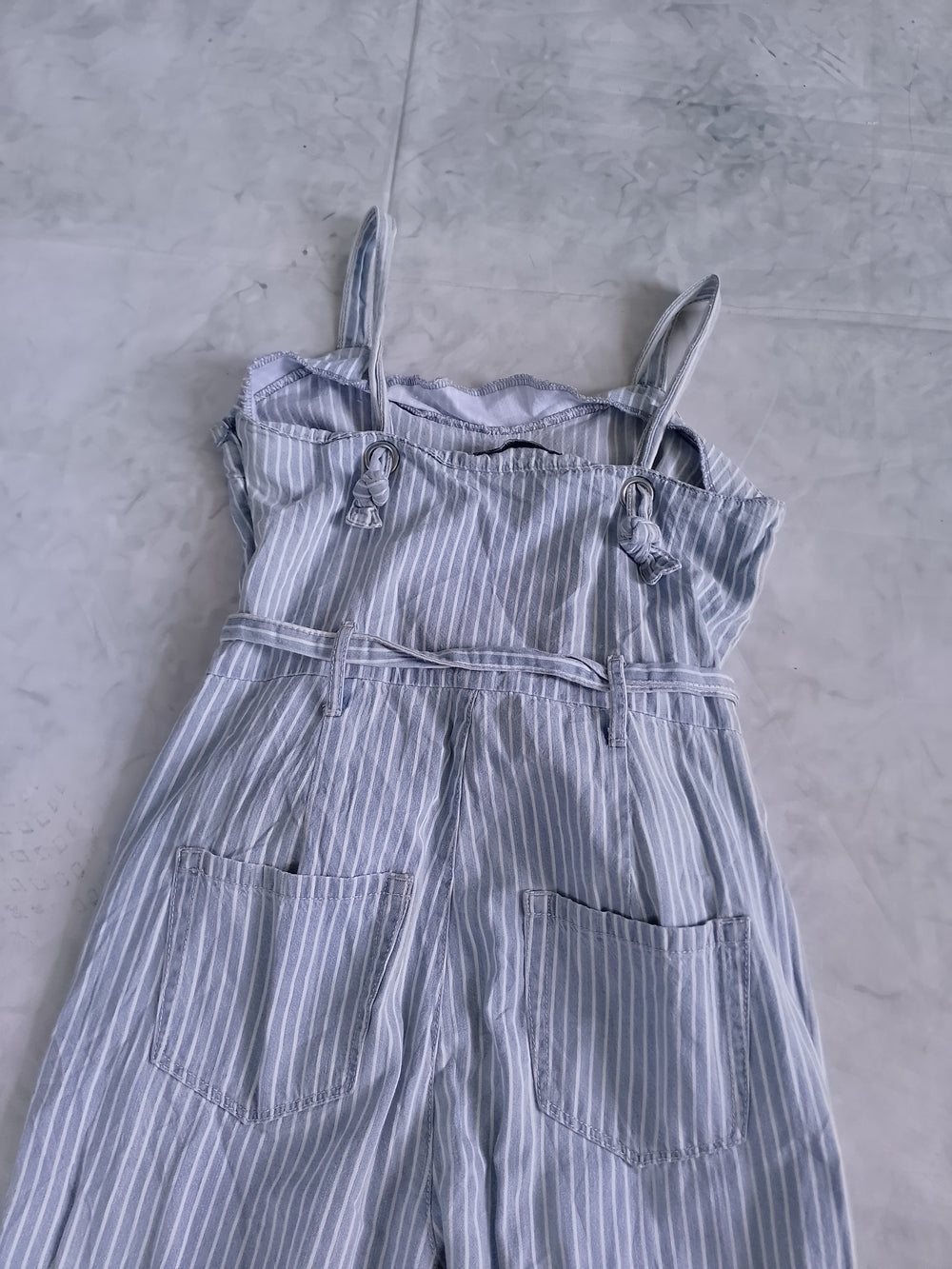 Striped Blue and White Jumpsuit with Waist Tie REWASH BRAND