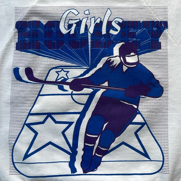 Vintage 90s GIRLS HOCKEY Left Wing Whitehead Crewneck Sweater