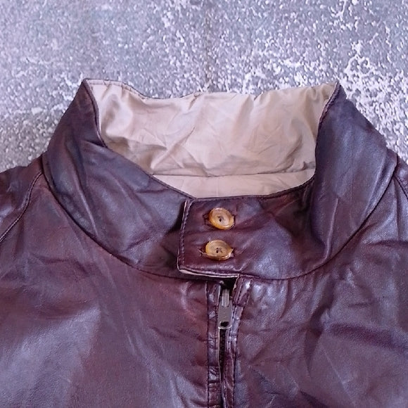 Vintage 80s Leather Bomber Jacket Reversible Made In Hong Kong