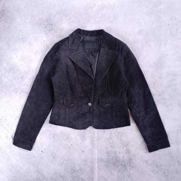 SUZY SHIER Women's Black Suede Blazer Jacket